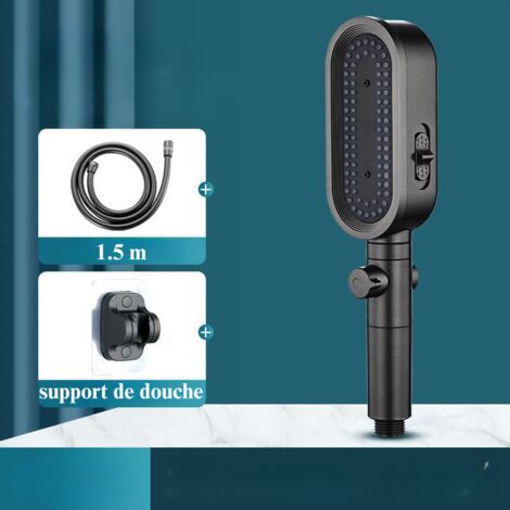Pommeau de douche 3 modes, adoucisseur d'eau et buses anti-obstruction. 1,5 mètres de tuyau flexible + support.Système de lavage puissant intégré pour nettoyer les baignoires(Gris) (1/5)