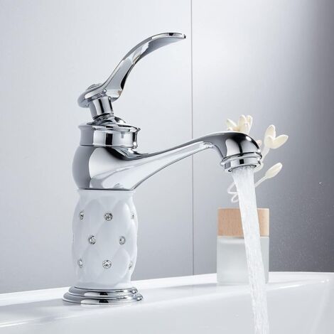Mitigeur Lavabo Salle De Bains Bas Monocommande Élégant Diamanté Robinet Salle De Bains Lavabo avec Eau Chaude et Froide(Tuyaux Non Incluse) (1/4)