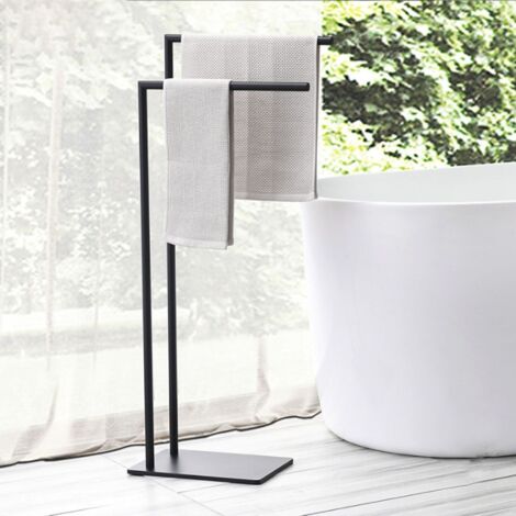 81 x 42 x 20 cm Porte-serviettes double autoportant , chromé poli noir huilé, pour décoration moderne et pratique,adapté à la salle de bain (1/3)