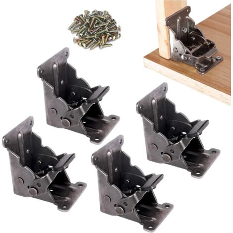 Lot de 4 supports pliants, supports d'extension pliables autobloquants avec vis pour pieds de table et lit en Acier allié Black brut, Moderne