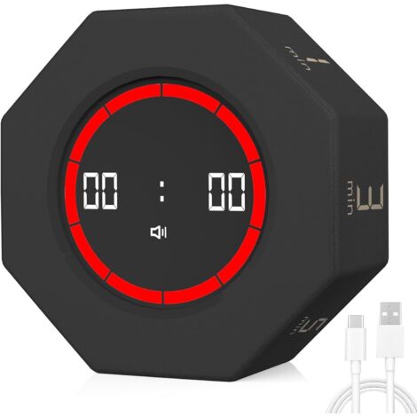 Minuteur Visuel Rechargeable,Timer de Retournement par Gravité, Pomodoro Timer Compte à Rebours de Réglage du Volume,Minuterie à Utiliser Lors de l'apprentissage, Fitness, Cuisine (Noir)