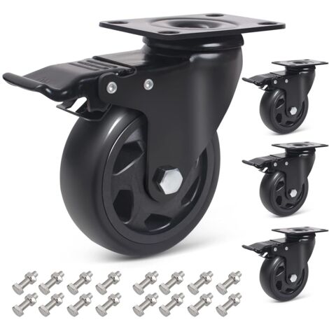 4 Roulettes pour Meubles 75mm 200KG, Roulettes Pivotantes Avec Frein