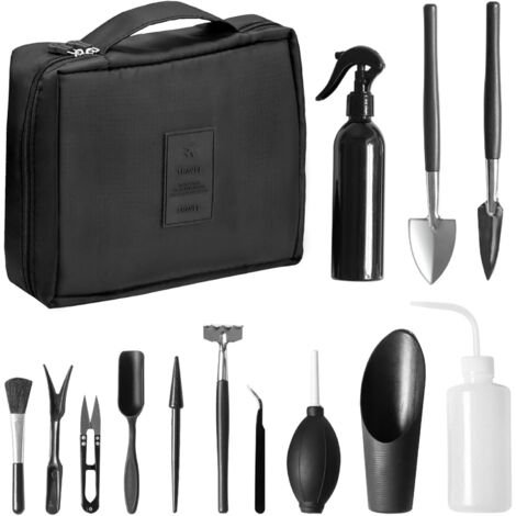 Kit d'outils pour Bonsai, Mini Outils de Jardinage pour Les Plantes d'intérieur, Lot de 13 Outils en Acier Carbone pour Plantes Succulentes Transplantation à la Main, avec Sac de Rangement (1/5)