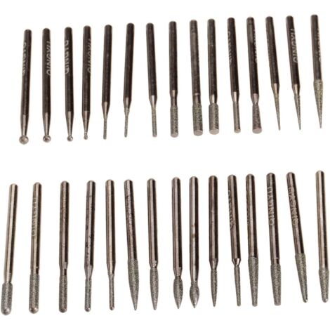 30pcs Forets Diamant Fraises Rotatives Pointes Diamantées Diamant ponçage Forets à meuler diamantés Aiguille de meulage diamant Accessoires de broyage électrique Pour Dremel Rotary Drill Bit