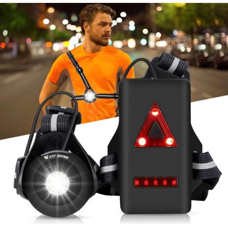 Eclairage pour Course, Chest Run lumière avec faisceau réglable 500 Lumens, USB rechargeable lampe étanche à l'avant et arrière avertissement clignotant LED