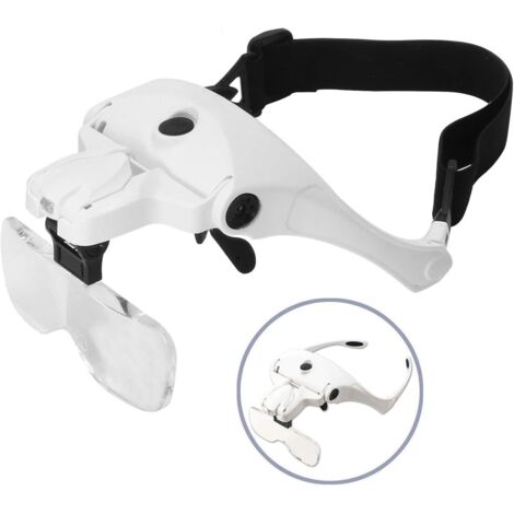Loupe avec Lumière pour Travaux Rapprochés, Rechargeable Visière Loupe Montée sur Tête avec 2 LED Bijoutier Loupe et Bandeau Interchangeable pour Lecture, Travail Bijoux, Réparation Montres (1/5)