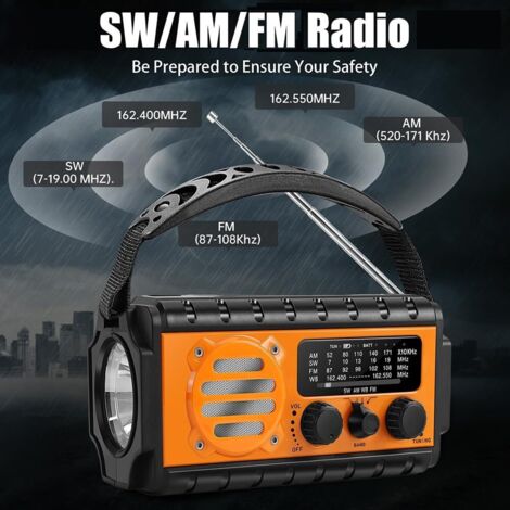 Radio Dynamo De Survie - 2000 MAh, Lampe LED, Chargeur USB - FM/AM/SW, Aimant, Alarme SOS - Pour Camping, Randonnée