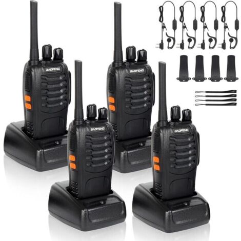 4 x talkies-walkies radio à deux canaux 400-470 MHz talkies-walkies avec écouteurs d'origine émetteur FM radio portable rechargeable 16 canaux - noir