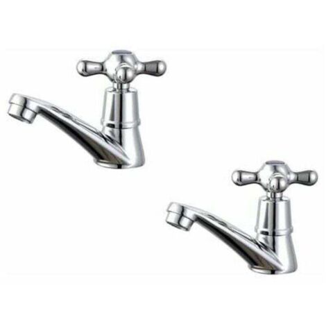 Mitigeur de lavabo,Lot de 2 robinets de lavabo pour salle de bain, mitigeurs de lavabo, avec poignée en croix Chromé poli (1/4)