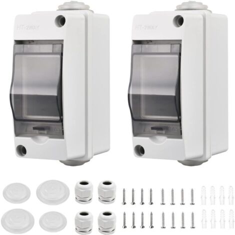 2 Pièces Coffret Electrique Etanche Petit, Coffret Electrique Etanche Exterieur IP65 2 Modules, Avec 2 Connecteurs, pour une Utilisation à l'extérieur, dans les Jardins, Sites Industriels