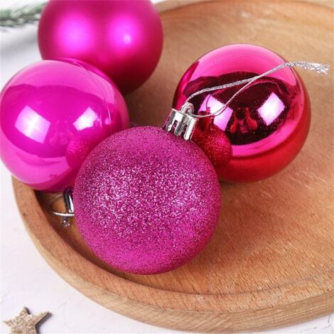 Sapin Boules Rouges Elegant 24 boules de Noël roses rouges de 6 cm - 4 styles différents, parfaites ...