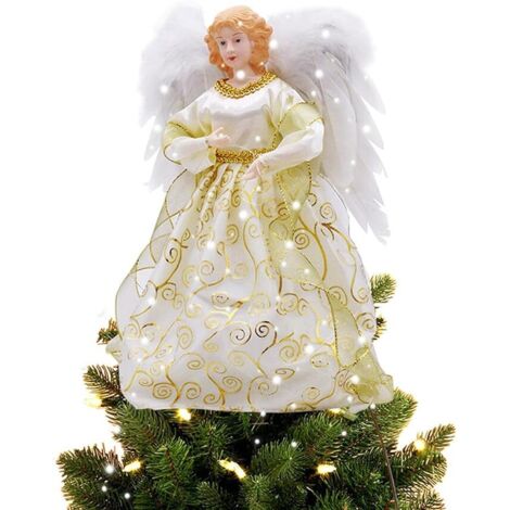 Cimier Sapin De Noël Ange Lumineux 32cm - Décoration Or Ou Argent Festive