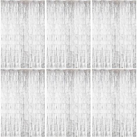 6 Pièces Rideau à Franges Métalliques Argenté 1x2 m Toile de Fond pour Décoration de Fête et d'Anniversaire (1/5)