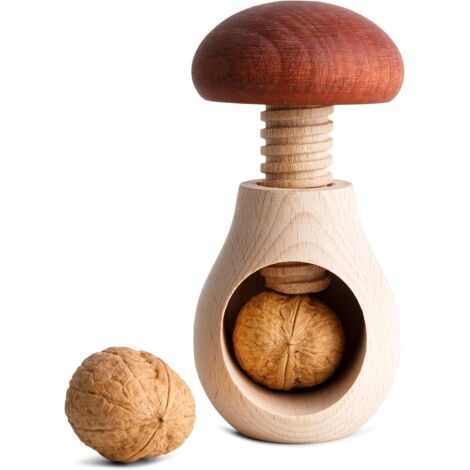 Casse-Noix Créatif en Bois de Hêtre Mécanisme à Vis Solide Forme Champignon 10 x 6 cm Pour Cuisine Durable (1/5)