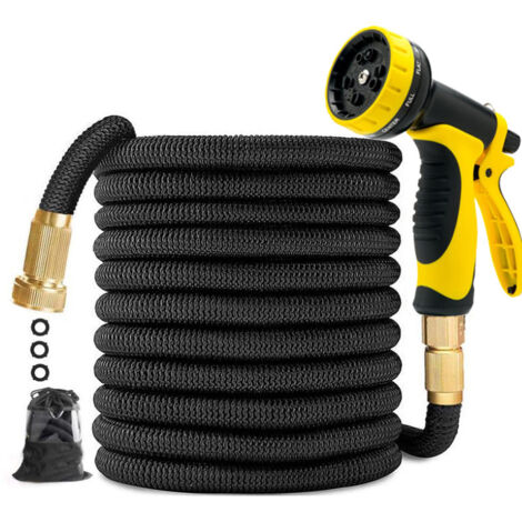 Tuyau d'arrosage 50ft 15m Tube Le Plus Fort avec Latex Double Magique de Jardin avec unpistolet de 9 Fonctions connecteur Solide en Laiton 【Longueur rétractée 17ft】(50ft) (1/5)
