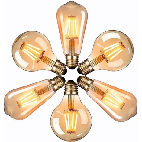 Ampoule LED Edison, lampe décorative vintage E27 6 pièces, 4W, 2700K, ST64 et G80 jaune chaud (1/5)