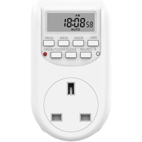 Minuterie de prise, prise de minuterie, prise programmable temporisée avec compte à rebours et minuterie de cycle de répétition marche/arrêt lumières norme britannique (1/5)