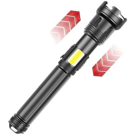 Lampe Torche Tactique LED Militaire Métal Noir Avec Dragonne Et Pile - Neuve