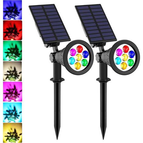 Lampe Solaire Extérieur Couleur, Spot Solaire Extérieur Couleur Jardin avec 7 Couleurs Spot LED Couleur Solaire de sécurité chemin pour Patio, Pelouse, Arbre, Cour (Pack 2) (1/5)