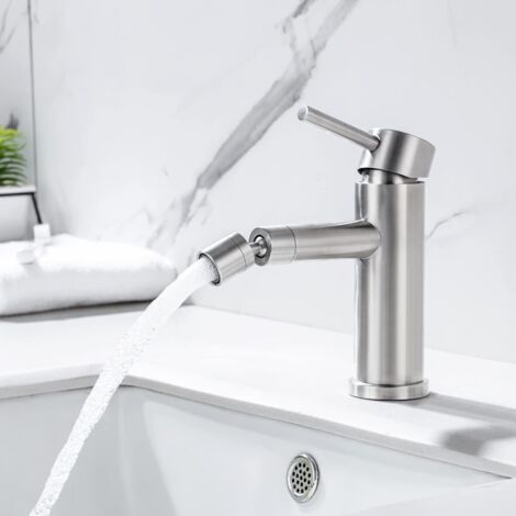 Robinet de lavabo, acier inoxydable, pour lavabo et bidet, brossé (1/5)