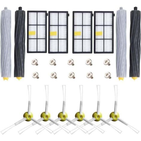 Kit Pièces Rechange pour iRobot Roomba 800/900 série, inclut 4 rouleaux + 4 filtres HEPA + 6 brosses latérales + 10 vis (1/5)