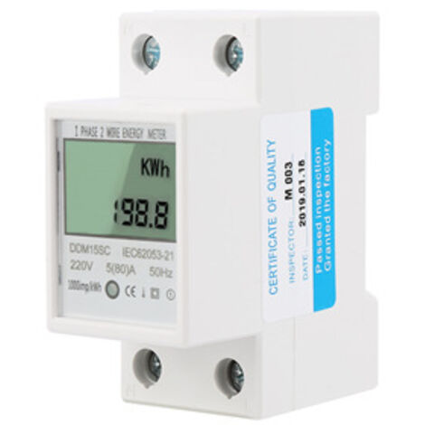 Compteur d'énergie électrique monophasé 220 V 50 Hz avec écran LCD Montage sur rail DIN 35 mm (1/5)