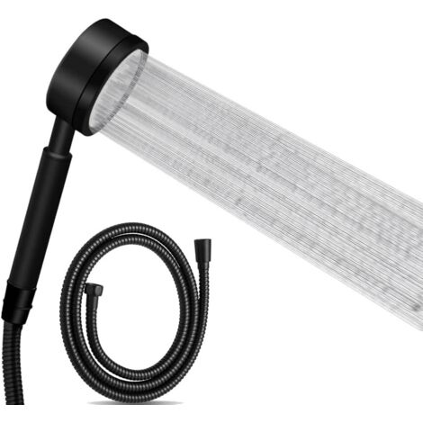 Pomme de douche haute pression avec tuyau de 1,5 m, en acier inoxydable 304, facile à installer et à nettoyer Noir (1/5)