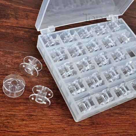 Bobines pour Machine à Coudre Singer Brother Bermina Pfaff Janome Toyota Elna Chanteur avec étui de Rangement Transparent et Universel 25 pièces (Transparent) (1/2)