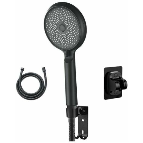 Douchette pressurisée 324 trous, interface universelle. Avec support et conduite d'eau de 1,5 m,noir (1/5)