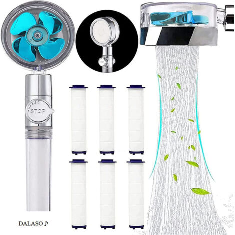 Douchette, Pommeau de Douche anti calcaire economie deau, Pommeau de Douche Helice Haute Pression Pivotant 360 , Filtre Trois Niveaux Systme de Filtrage avec,6 Coton PP Remplaable (bleu 1) (1/5)