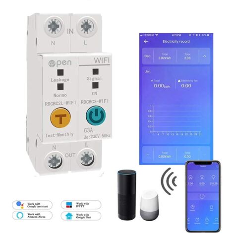 APP 2P 63A Rail Din WIFI compteur d'énergie intelligent consommation d'énergie kWh interrupteur de disjoncteur (1/5)