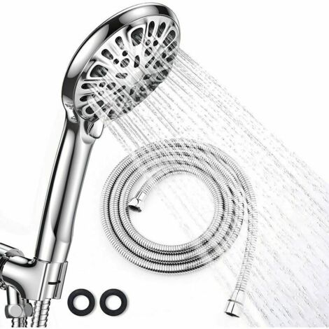 Douchette Pommeau de Douche 9 Modes et Tuyau de 2 Mètres - Douchettes de Salle de Bain Pommeau de Douche Economie Deau et Flexible / à Faible Pression d'eau / Chrome (1/5)