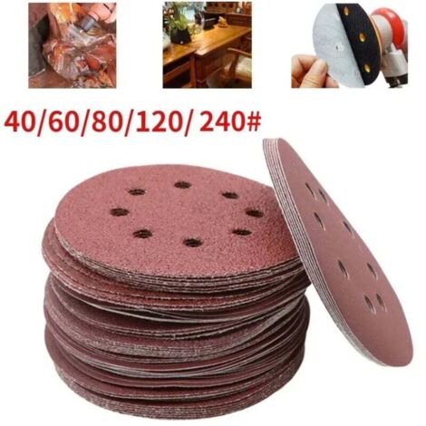 Disques polissage ronds 5 pouces (125mm) 125pcs - Grains 40-125 (8 trous) - Polissage précis - Durables - Pour véhicules et meubles - Bricoleurs et professionnels