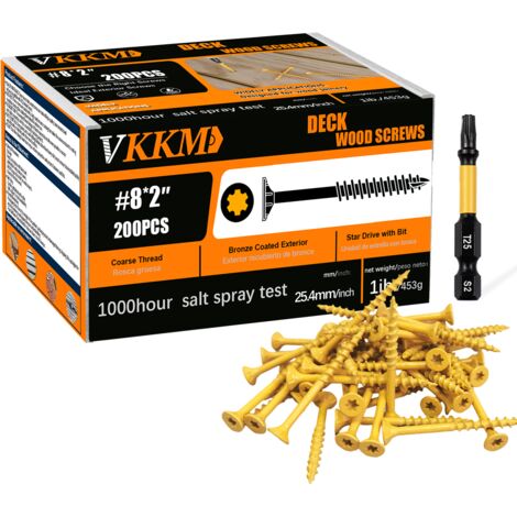 Vis à Bois Jaunes, 200PCS 82" - Fixation Clôtures/Étagères, Extérieur/Intérieur, Revêtement Jaune, Pour Artisans & Bricoleurs (1/5)