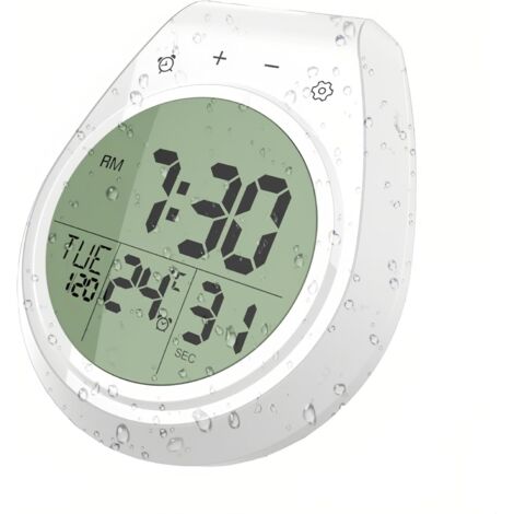 Horloge de Douche Digitale Etanche, Décoration Murale de Cuisine, Affichage de la Température, de la Date et du Jour, Interrupteur F/C, Compte à rebours, Crochets à Ventouses