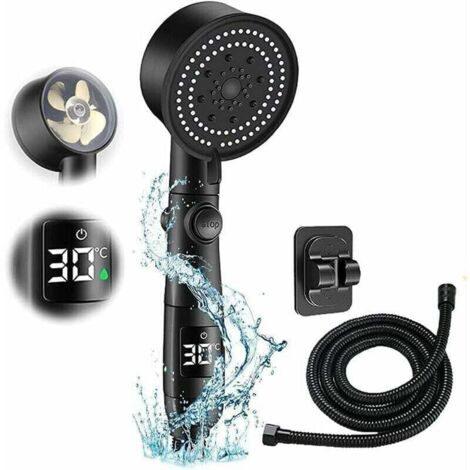 Pommeau De Douche Économique En Eau, XU, 5 Modes, Tuyau 2M, Garniture Anti-Fuite, Haute Pression, Noir - KZQ (1/4)