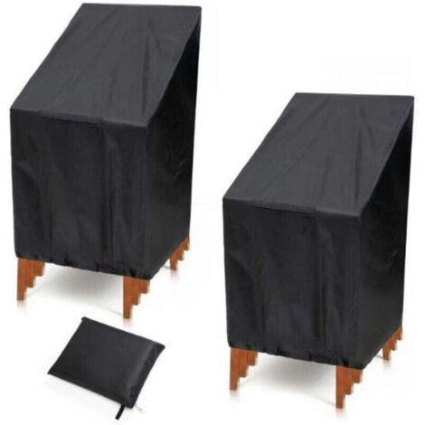 Housse de chaise de jardin lot de 2 pour 6 chaises empilables Housse de chaise , XU,d'extérieur imperméable et résistante aux UV Tissu Oxford 210D 134 x 66 x 89 cm Noir - KZQ (1/4)