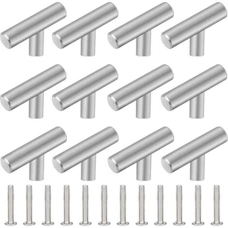 Pack de de 12 Poignée Meuble Cuisine, XU,50mm Poignée de Meuble Inox en Forme de T,Barre de Tiroir, Placards, Portes, Meubles, Salle de Bain, Chambres & Armoires - KZQ