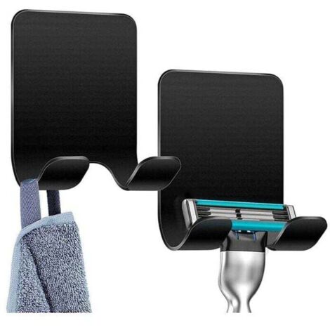 2 PièCes Support De Rasoir Douche, XU, Crochet Autocollant Support De Rasoir Douche Crochet AdhéSif En Acier Inoxydable, Salle De Bain Et Cuisine Porte-Serviette Sans Percer Noir - KZQ (1/4)