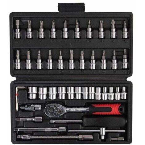 Dynamométrique 1/4&quot, XU,Clé entièrement réglabl, XU,e avec à cliquet 5 25Nm et outils manuels de quincaillerie 46 pièces Petit ensemble volantes Boîte cliqu KZQ - KZQ