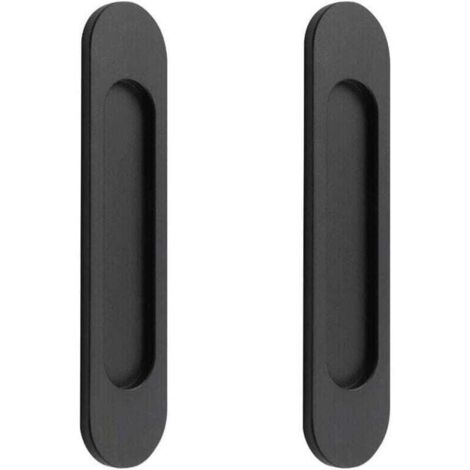 2 poignées de porte coulissantes ovales auto-adhésives en alliage d'aluminium noir mat sans perforation pour portes coulissantes, XU, Fenêtres d'armoires148cm - KZQ (1/4)