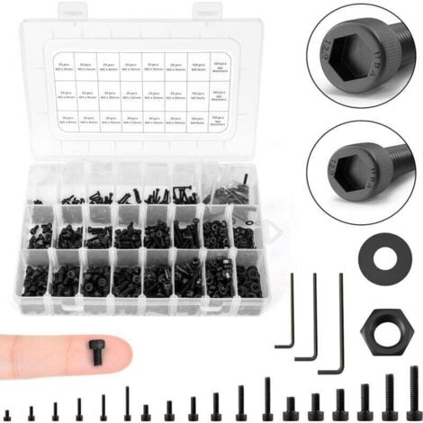 (1290 Pièces) Assortiment Vis, XU, Ecrou & Rondelles M2, M3, & M4 - Boite Visserie Métrique - Boulons, Clés Allen - Acier Allié 12,9, Placage Antirouille - Boite avec Diviseurs & Étiquettes - KZQ (1/4)