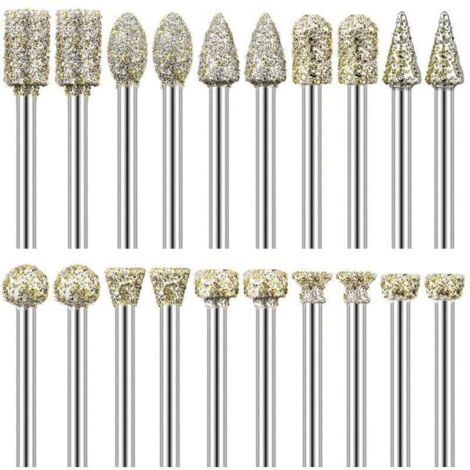 Fraise Diamant, XU, Pack de de 20 Fraises Diamantées Tige 1/8" Compatible avec Dremel pour Sculpture, Bricolage, Meulage, Polissage et Gravure - KZQ