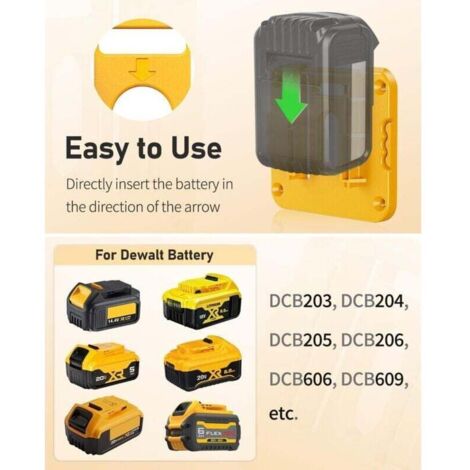 5 Supports De Batterie Dewalt - Compatibles 20V Et 60V, Fixation Murale Ou Sous étagère, Jaune, Avec Vis Incluses - 11