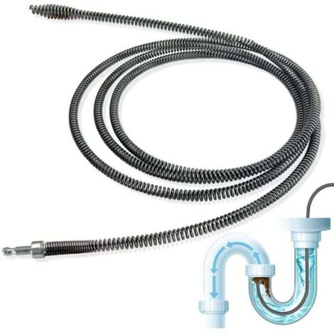 Tige spirale de nettoyage de canalisations 10 mm de diamètre x 3 m, XU, Déboucheur wc, Nettoyeur avec accessoire de perçage universel avec adaptateur électrique pour toilettes - KZQ
