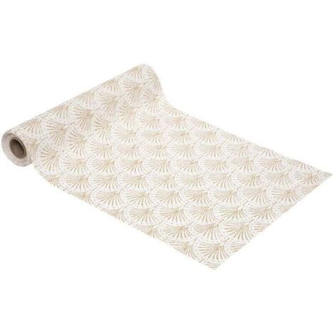 Chemin de table Tissu fond Naturel motif , XU,Palmette doré pailleté 28 x 300 cm - Feeric Christmas - KZQ (1/2)