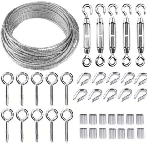 Corde Acier Inoxydable à Suspendre, XU,30M/2mm Câbl, XU,e Revêtu avec M5 Tendeurs,Kit Cable Métallique 2mm pour Plantes Grimpante,Corde linge,Rambarde,Cable de Garde Corps NPTERBL KZQ - KZQ (1/4)