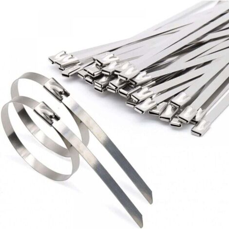 100 Pièces Attaches de câble Robustes, XU, Collier de serrage inox en Acier Inoxydable Serre-câbles Acier Autobloquante 4,6x200mm - KZQ (1/4)