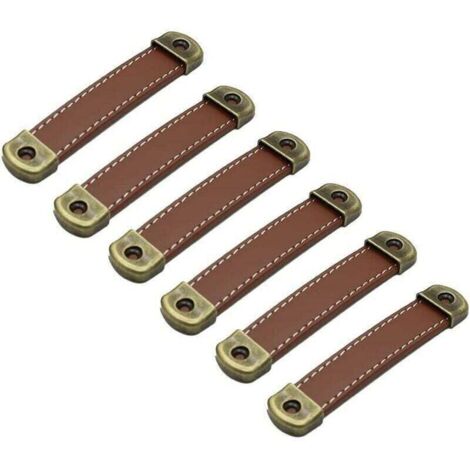 Pack de de 6 poignées en cuir Poignées de meubles vintage en , XU,cuir–Poignées d'armoire poignées cuir poignee meuble de cuisine Brun Entraxe 96mm - KZQ