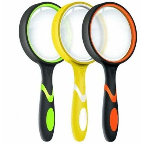 Pack de de 3 loupes grossissantes 10X pour la lecture des enfants, XU, Loupe portable antidérapante, Grandes loupes de 75 mm - KZQ